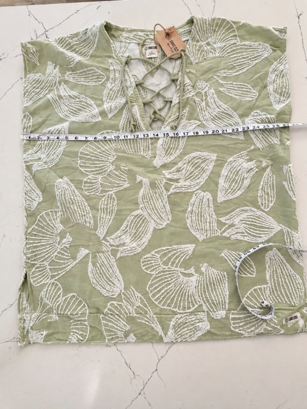 Sand Cloud Sage Green 100% Organic Cotton Lace Up Beach Swim Cover Up OS Poncho - Picture 7 of 10